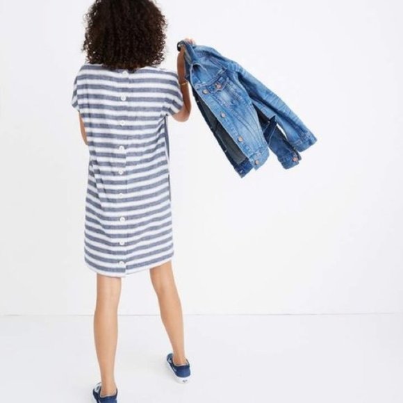 Madewell Stripe-Play Button-Back Tee Dress - Picture 3 of 9